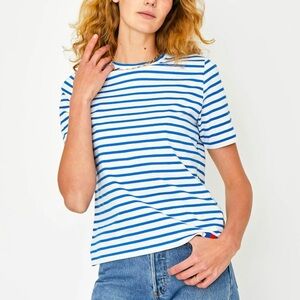 Kule The Modern White/Royal Blue Striped Short Sleeve Tee Shirt Size Medium